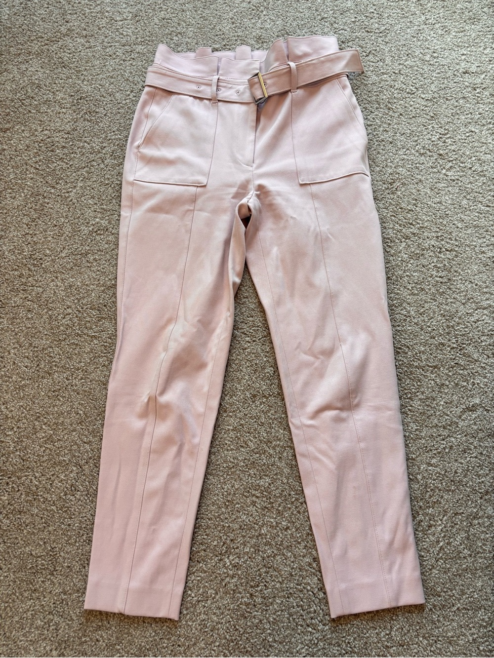 White House Black Market High-Waist Pink Purple Belted Paperbag Trousers